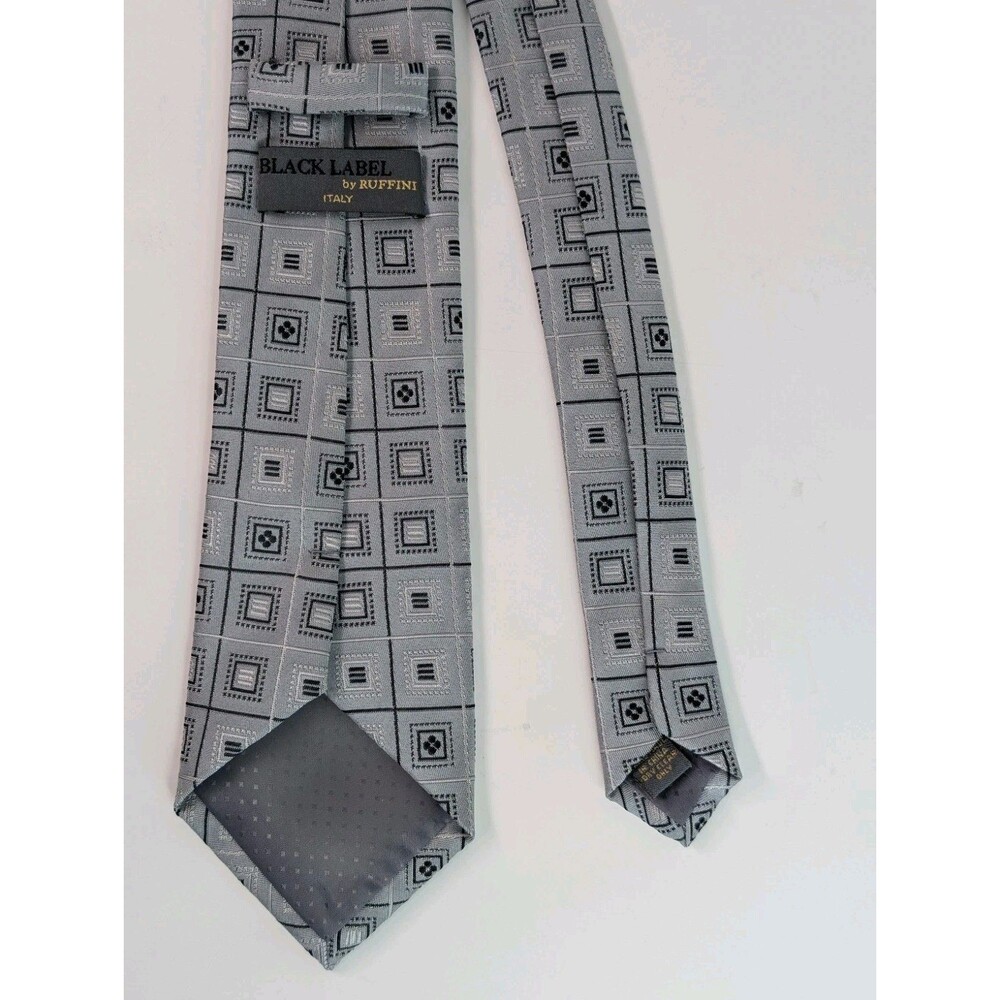 Black Label By Ruffini Italy, Gray Black Silk Necktie Pre-owned